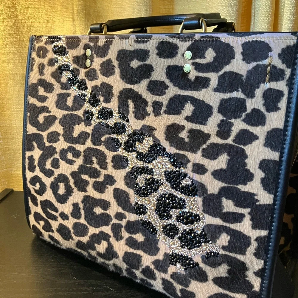 Coach Rogue 30 Leopard Print Haircalf with Rhinestones OOAK - Picture 2 of 14